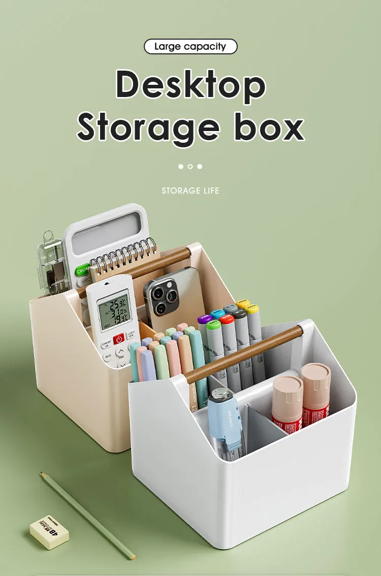 Wholesale Desk Organizer Stackable Storage Basket Household Offices Sundries Desk Container Box With Wood Handle