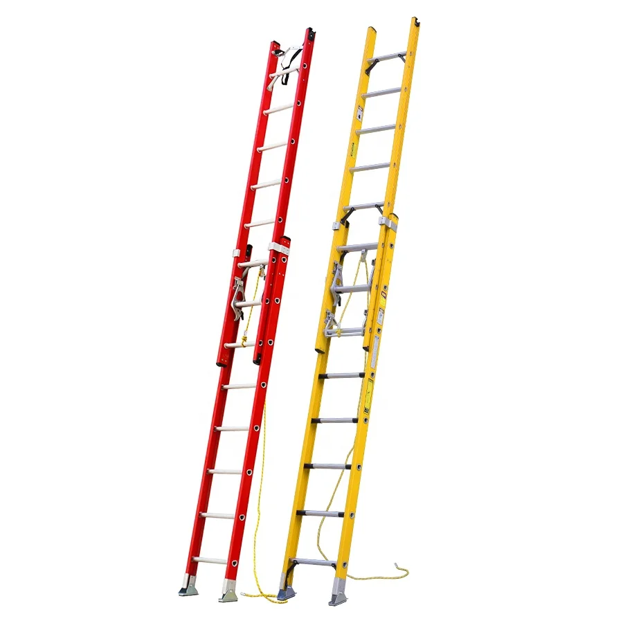 24ft 28ft 12m ANSI Red and Yellow Extension Ladder Fiberglass Manufacturer