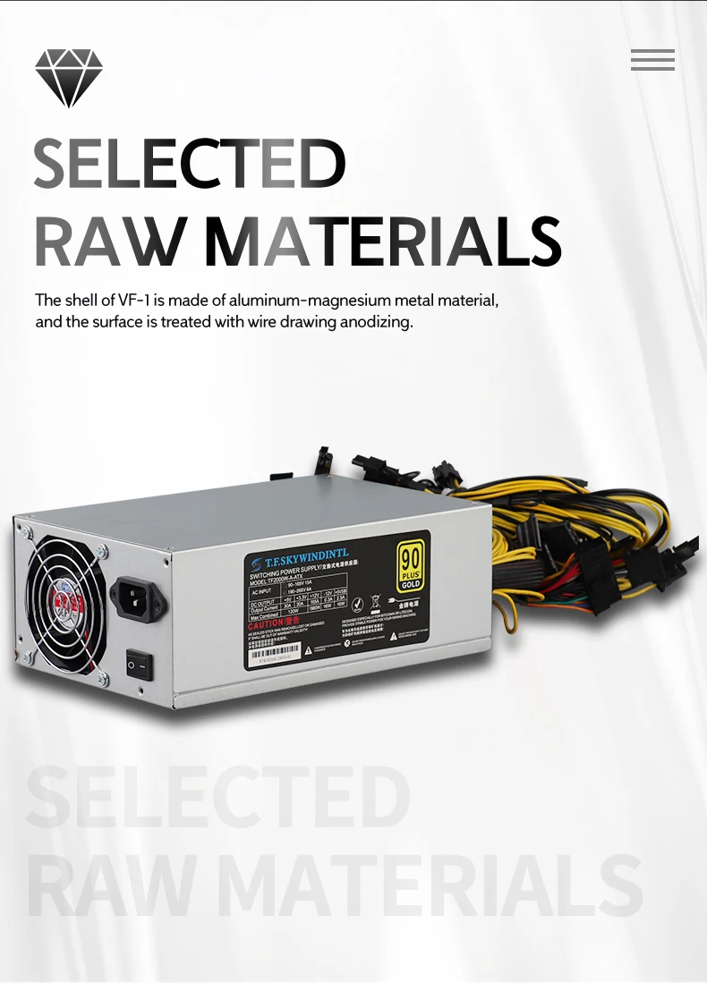 Блок питания для ПК 2000 Вт блок компьютера 8 GPU ATX 12 В 24 контакта источник