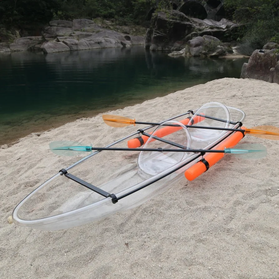 OHO Hot Selling Transparent Polycarbonate Canoe Kayak Clear Bottom Crystal Boat For 2 Person