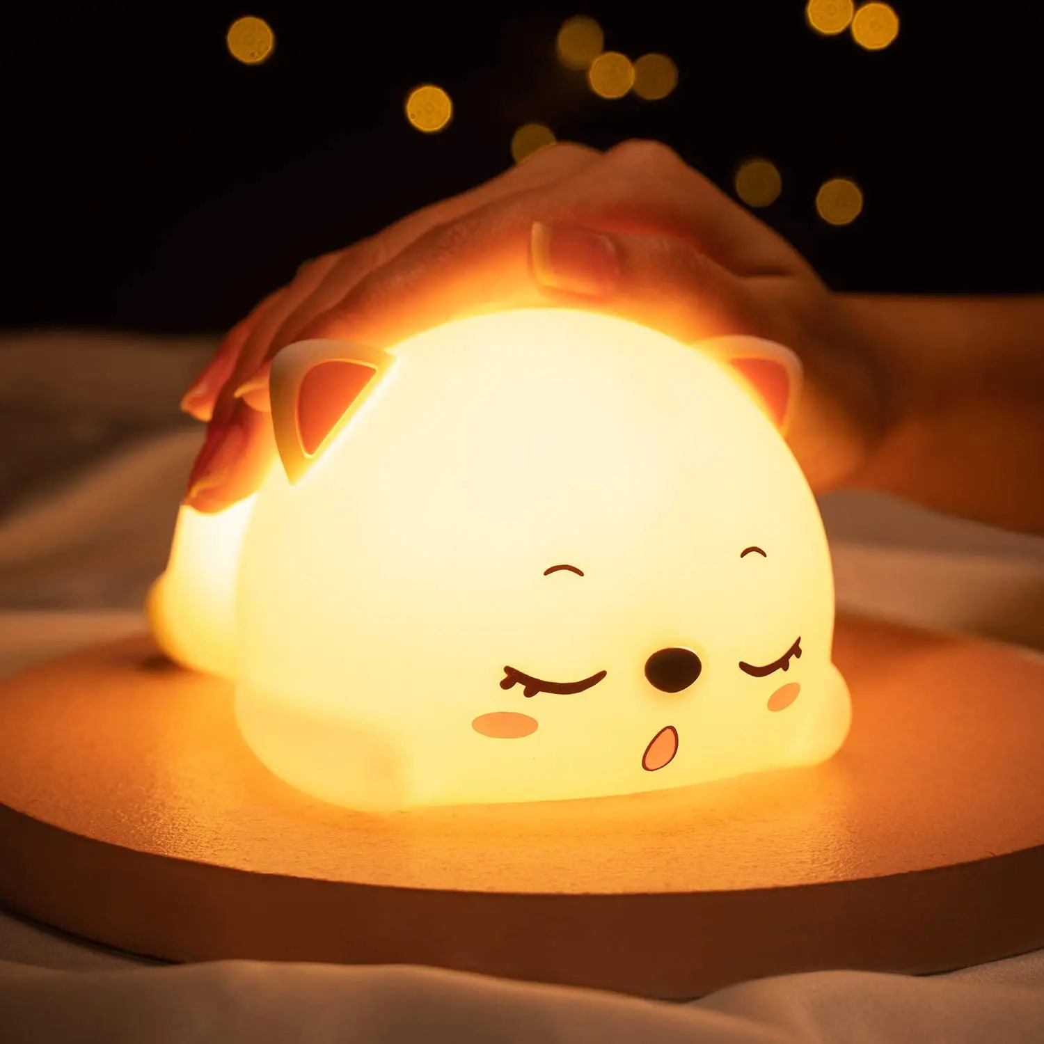 Cute Kids Night Light Silicone Sleeping Kitty Animal USB Rechargeable Portable Lamp Kawaii Kitten Table Nightlight