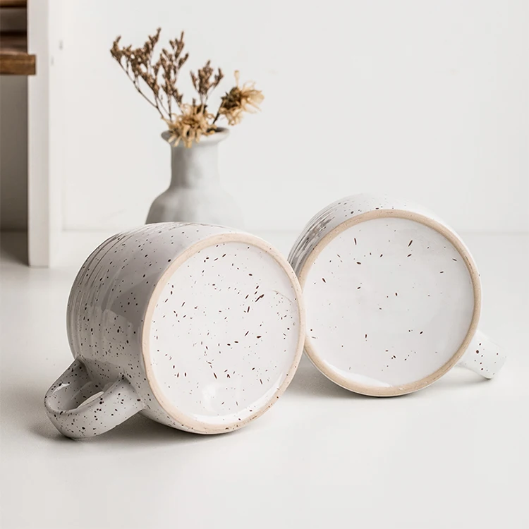 Trending products 2024 new arrivals Nordic simple white speckled glazed ceramic mug two-color threaded cup milk mugs