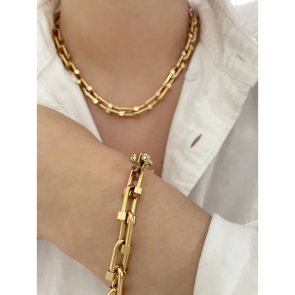 Не тускнеет U в форме подковы колье набор с массивная цепочка 18K позолоченное ожерелье для женщин простой минималистичный ювелирные наборы