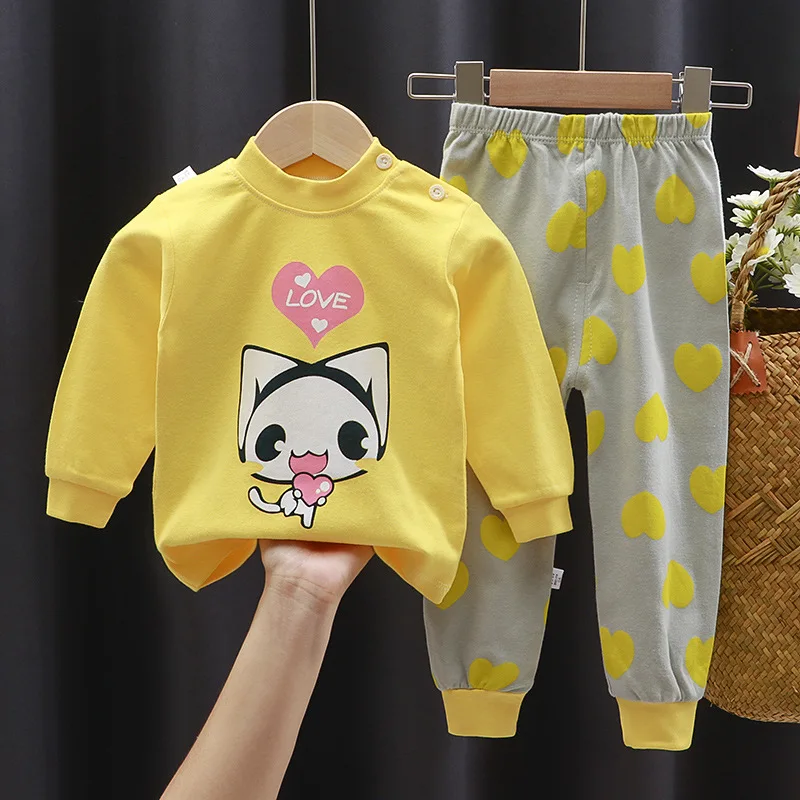 Wholesale Cartoon 100%Cotton Kids Pajamas 2 Set Girl Boys Children Spring Sleepwear Pyjamas Kids