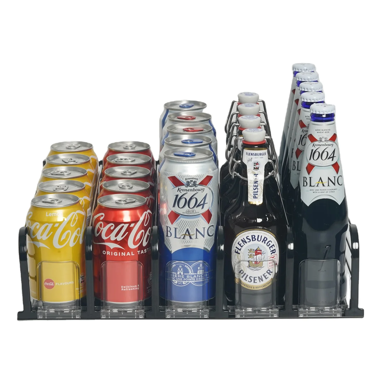 Drink Organizer for Fridge 5 rows Self-Pushing Soda Can Organizer for Refrigerator with Adjustable Pusher Glide
