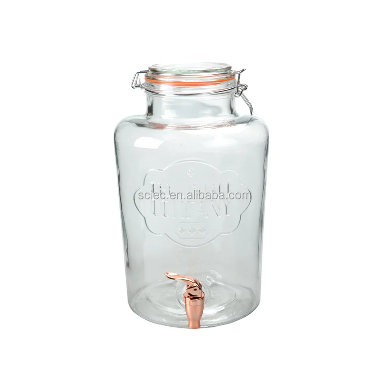 wholesale 1gallon 1.5gallon 2gallon large round Glass Mason Jar lemon Juice beverage dispenser bottle with clip wire glass  lid