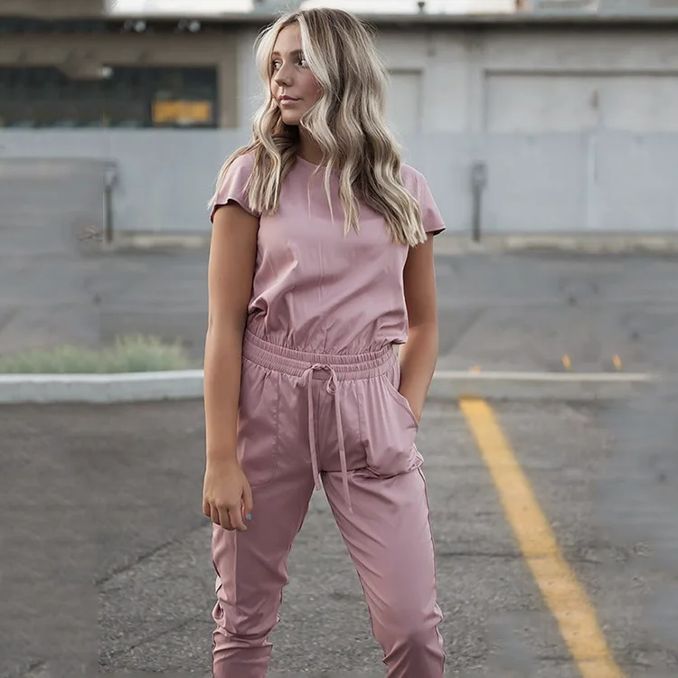 Hospital Nursing Uniform Scrubs Jumpsuit Uniforms Sets Nurse Scrubs Short Sleeve Cement Jumpsuit Simplicity Scrub Set