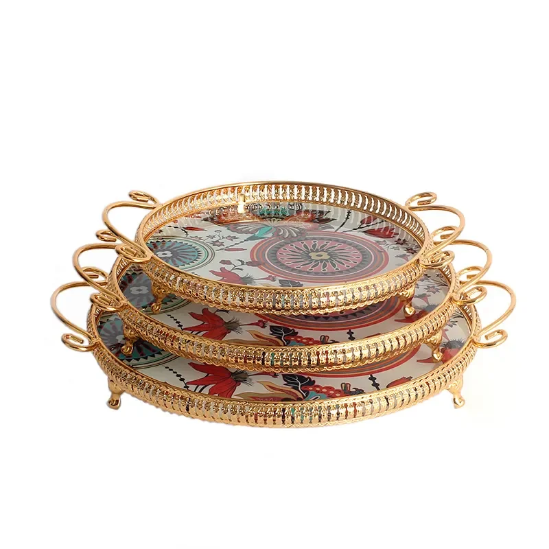 2024 New Arrival Bohemia Gold Metal Frame Vanity Serving Tray For Display