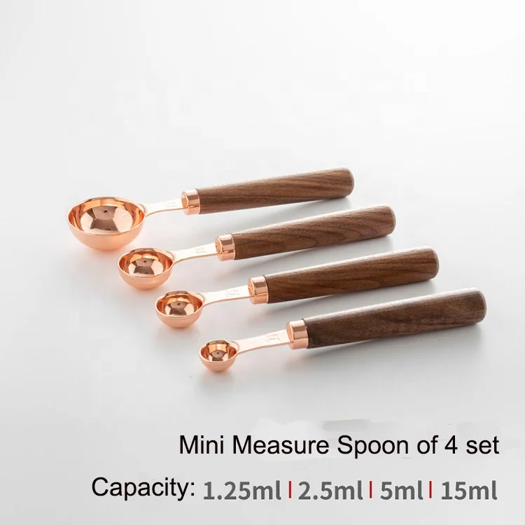 Gold Copper Stainless Steel Measuring Cups and Spoons Set 8 Pieces Engraved Measurements Measuring Cup & Spoon