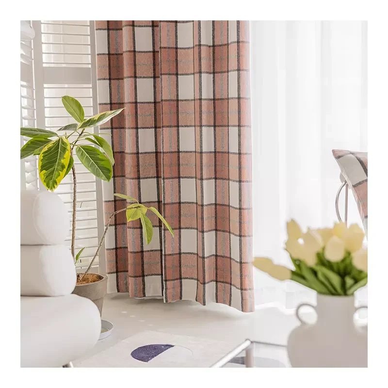 Innermor luxury fabric for curtains cotton Lattice Texture Indoor  Curtains For Living Room