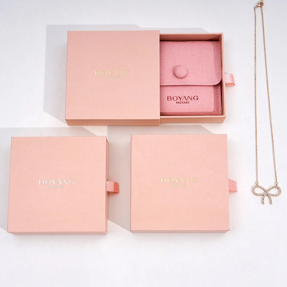 Hot Sale Pink Jewelry Box Earrings Necklace Bracelet Display Gift Box Drawer Paper Jewelry Packaging Box