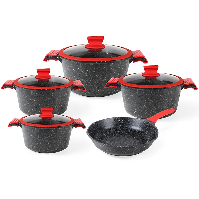 17pcs Big Casserole cookware gas bottom non stick ceramic marble  nonstick coating cookware sets