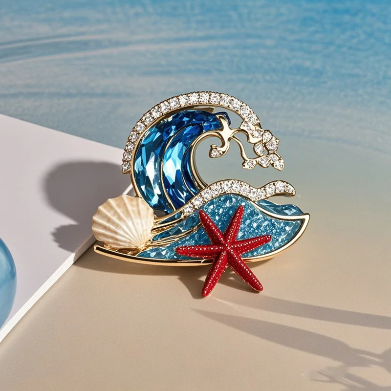 XILIANGFEIZI Japan / South Korea Fashion Creative Blue Wave Shell Starfish Brooch Seaside Tourist Souvenirs