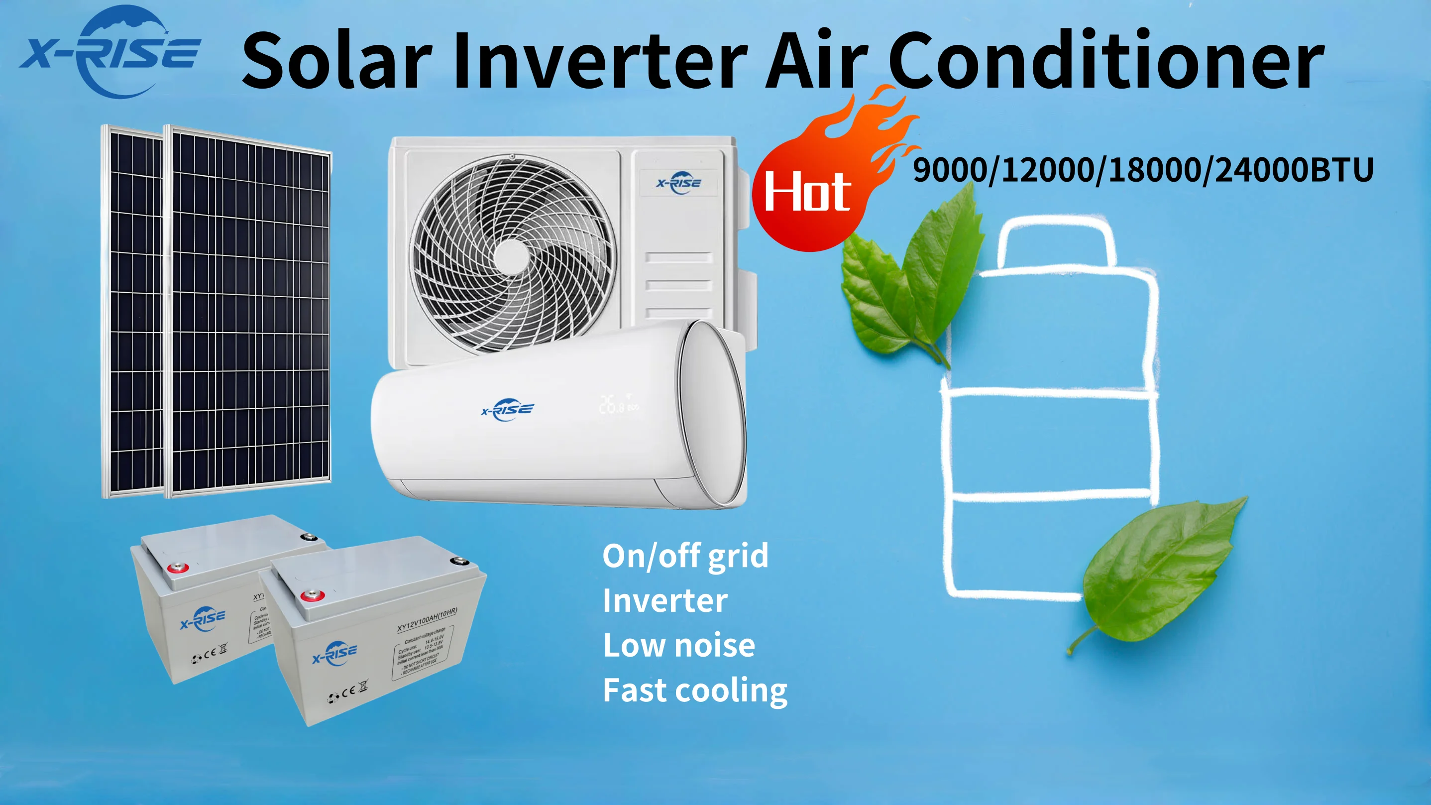 Portable Household ACDC Solar Split Air Conditioner Export-Grade 9000BTU/12000BTU/18000BTU/24000BTU Adaptable Supporting Battery