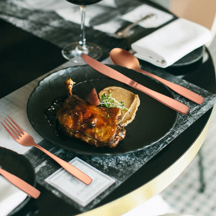 Airline Flatware Matte Knife Fork Spoon Stainless Steel Black Cutlery Set For Canteen