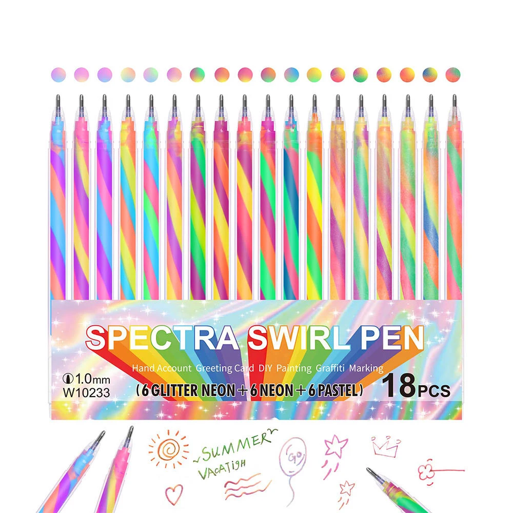 18 Magic Gel Pens 1MM Tip Smooth Writing Painting Fluorescent Effect Gel Pen For Students Learn Painting