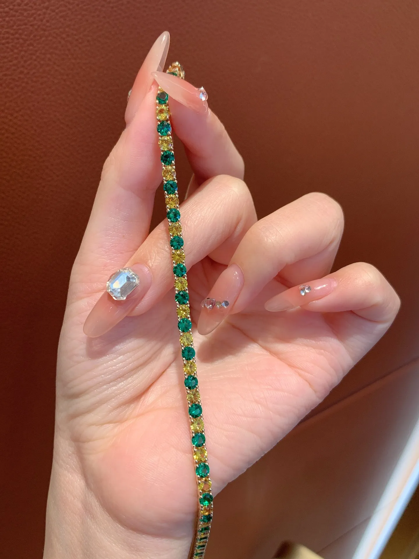 Fine Jewelry 18k Real Gold Jewelry  Color Lab Gemstone Round Shape 10.05CT Tennis Bracelet Pure Gold 18k Real Bracelet