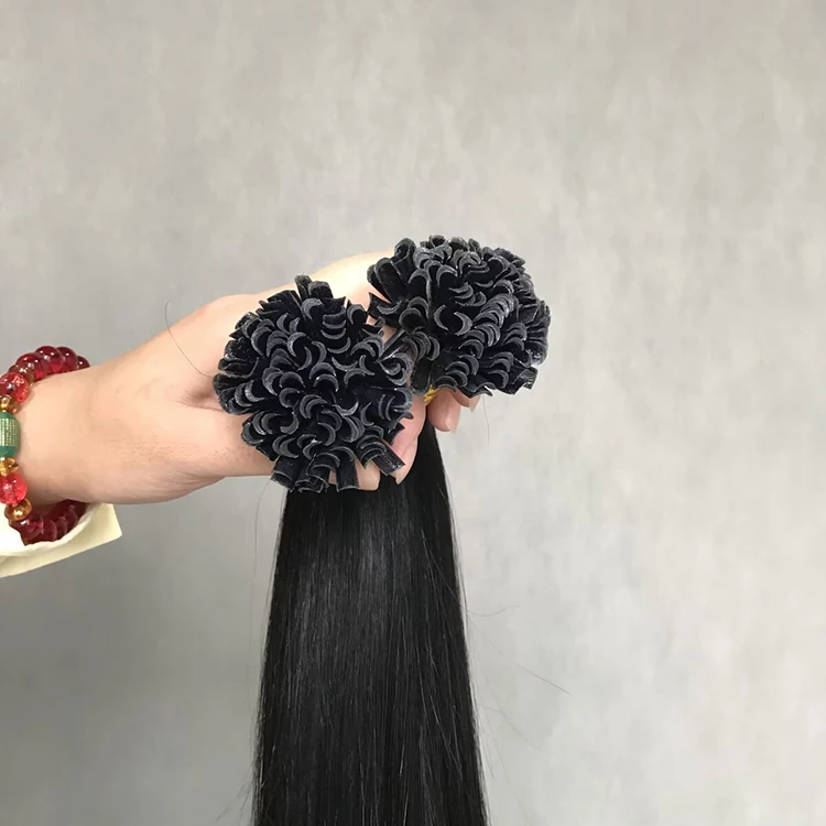 Hot selling Indian natural black Cuticle Aligned Prebonded unprocessed Virgin Keratin 100% Human Hair U Tip Hair Extensions