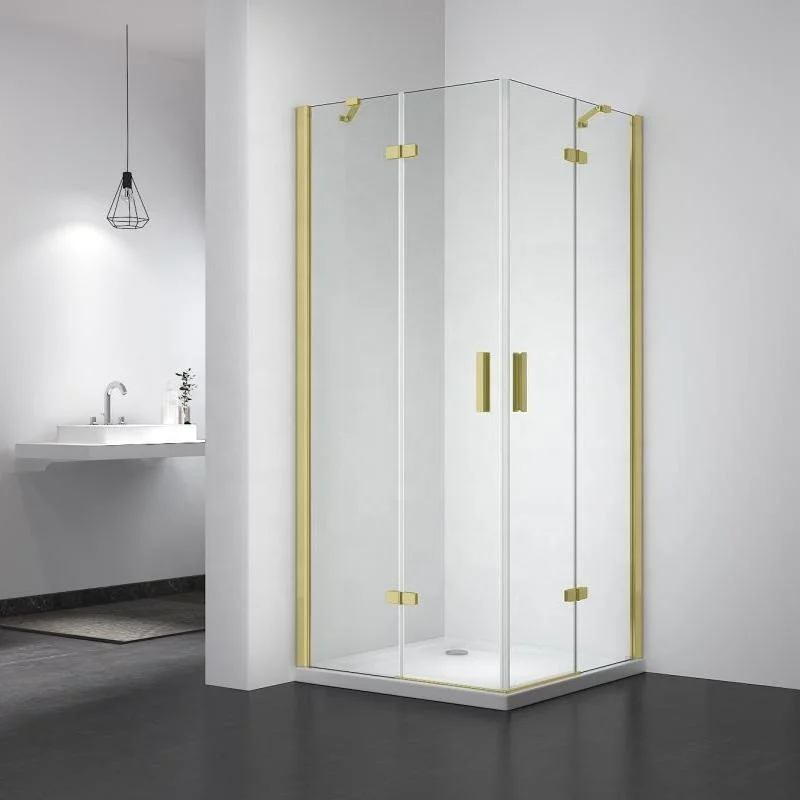 Exceed European Gold Square Tempered Glass Hinge Bathroom Shower Enclosure Shower Door