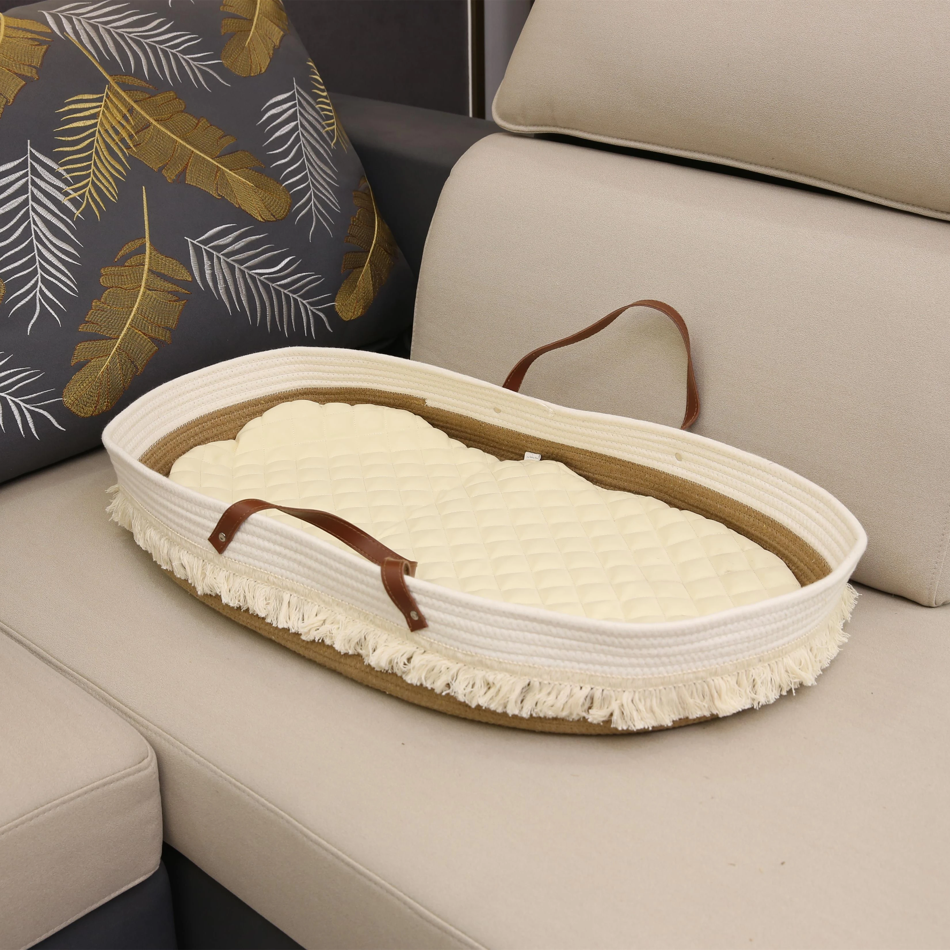 Organic Cotton Rope Moses Basket With Luxury Thick Soft Waterproof Baby Basket Cribs