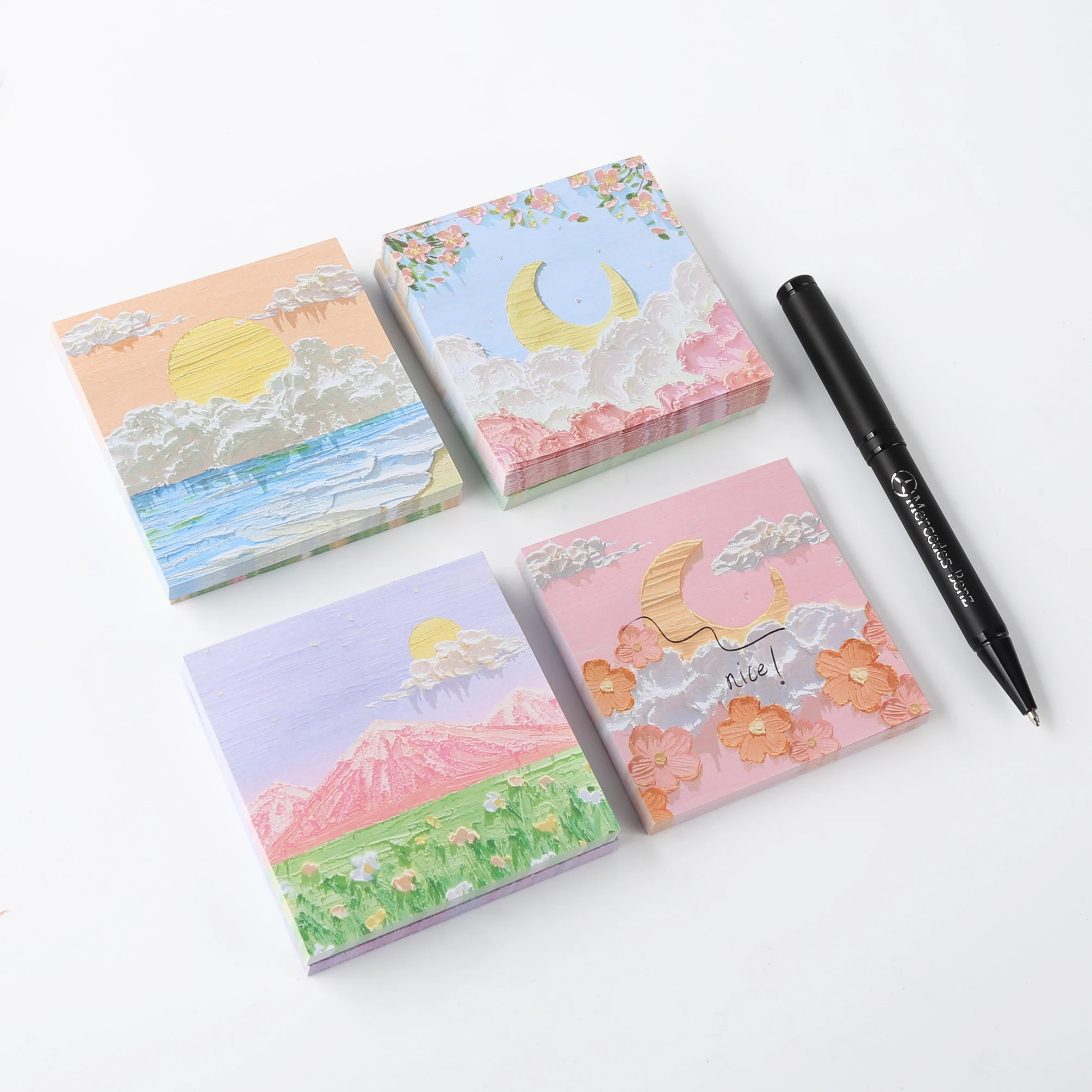 TTX New arrived lovely oil painting custom logo SquareShaped Neon Pink Memo Sticky Note custom memo pad sticky notes