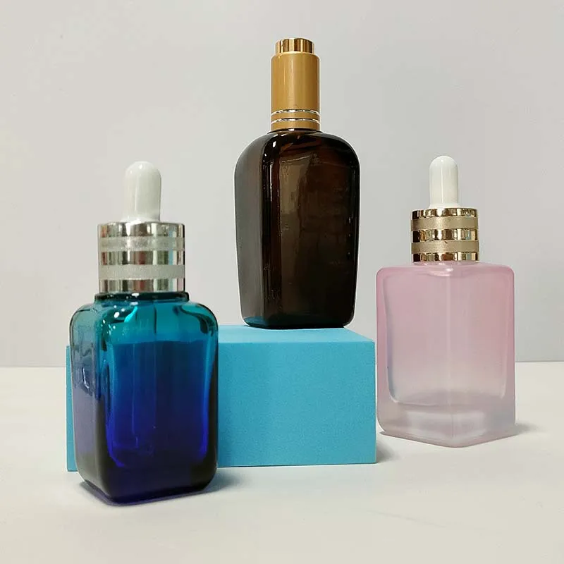 10ml 30ml 50ml 75ml 100ml Luxury facial serum oil packaging matte pink frosted square glass dropper bottle