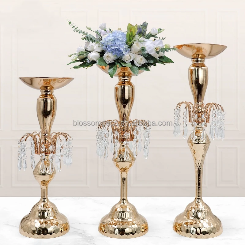 Shiny Crystal Gold Flower Stand Candlestick Vase wedding centerpieces & table decorations