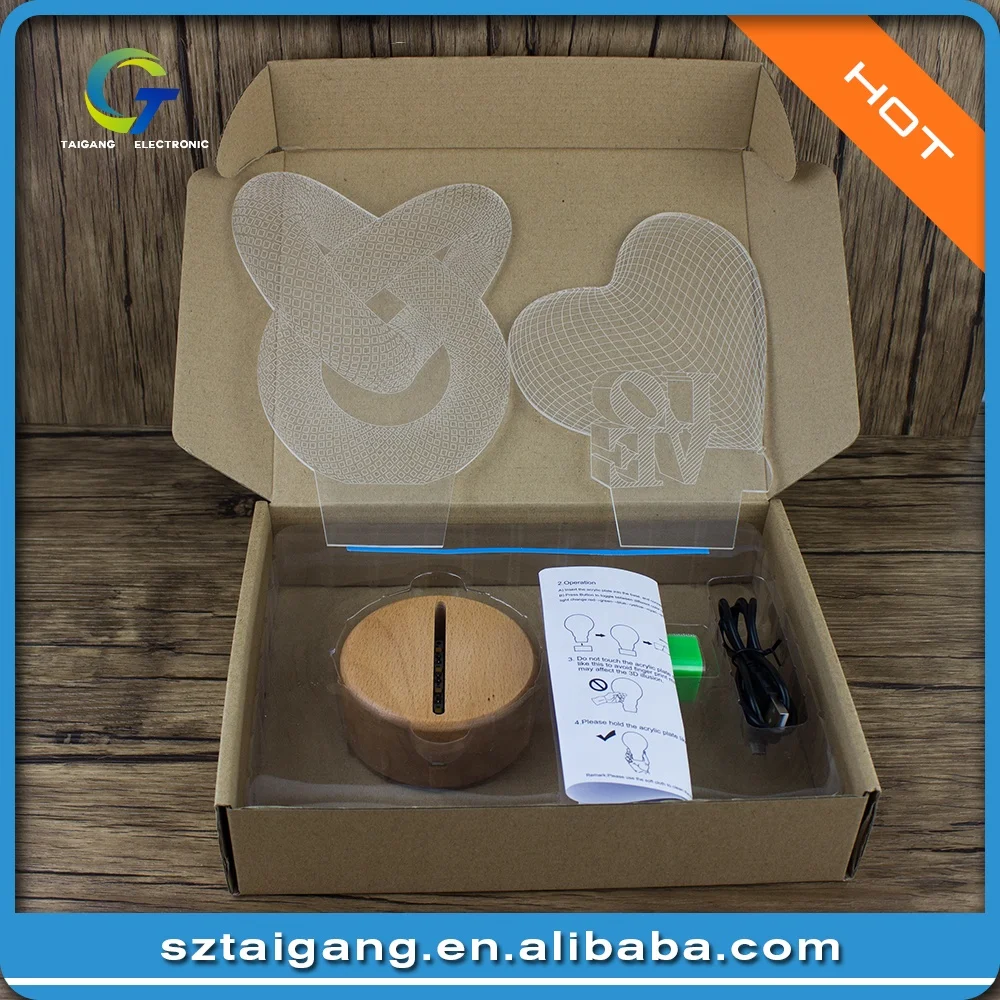 Designs 3D LED Lamps Change ABS Base New 3 Type Different Acrylic with 7 Colors Lighting and Circuitry Design Sensor Decoration