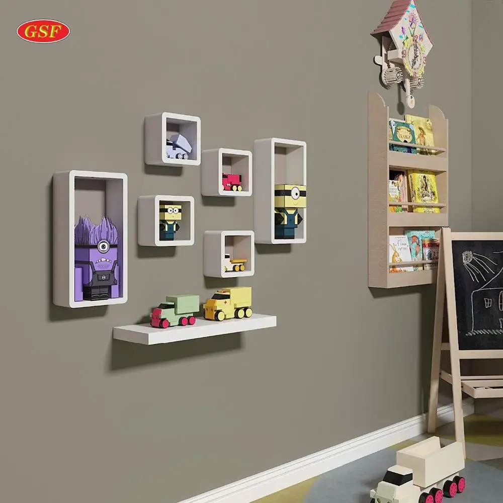 Wooden MDF decorative cube wall mount shelf living room modern wood floating wall shelf