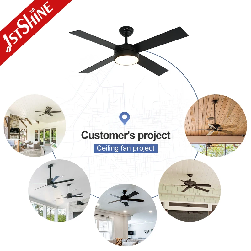 1stshine 52 inch black ceiling fan MDF blade fan light modern led ceiling fan with dc motor
