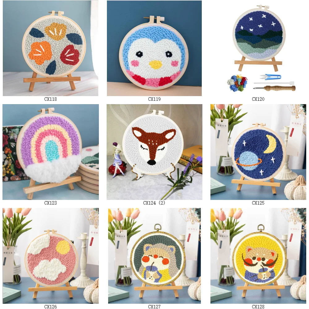 DIY Home Decor Yarn Sewing Kit Animal Design Cute Bear Needle Punch Set With Frame For Beginner
