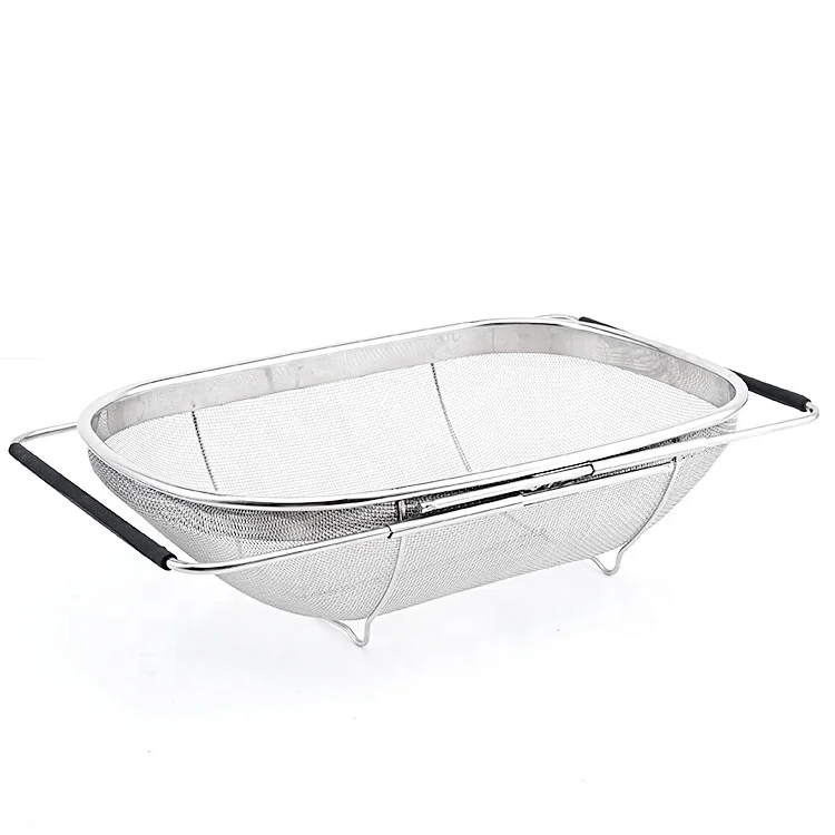 Hot Sale  Sink Mesh Basket With Silicone Handle Fruit Vegetable Mesh Strainer Flour Sifter Sieve Colander