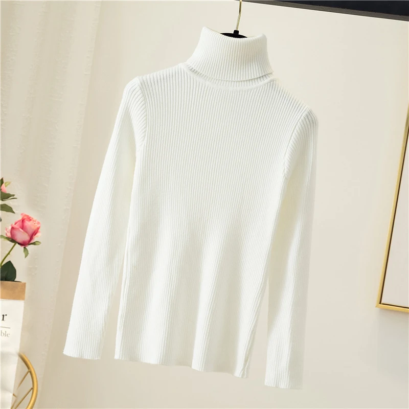 Factory Wholesale Spring Autumn Winter Warm Knitted Tops Ribbed Stand Collar Pullover High Neck Turtleneck Sweater For Women