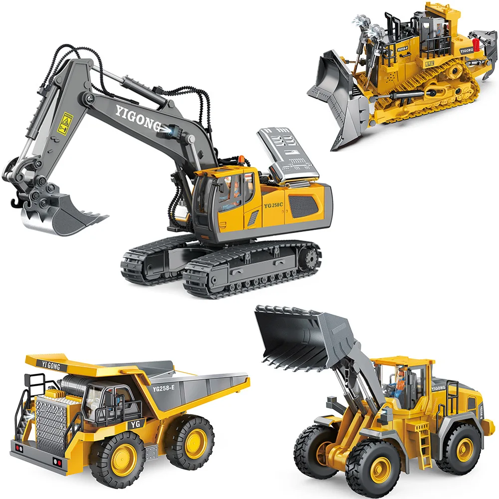 2024 Top Selling Rc Construction Truck Engineering Vehicle Toy Dump Truck Bulldozer Model Alloy Remote Control Excavator Toys
