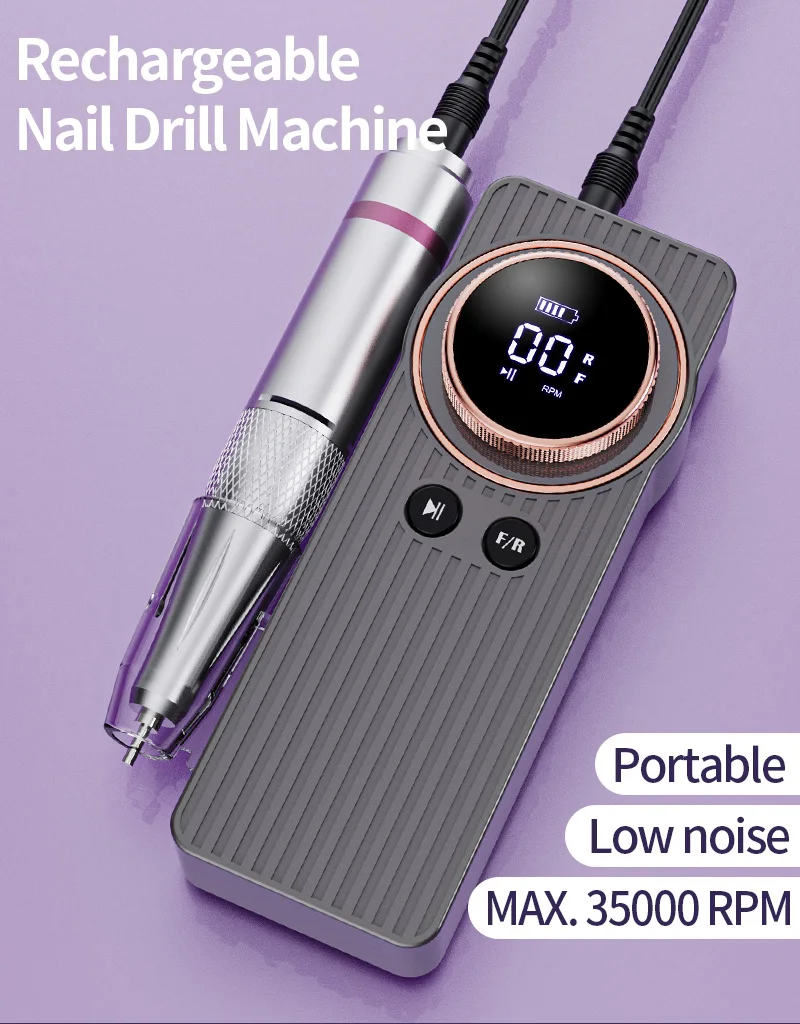 35000RPM Nail Drill Portable LCD Display Electric Manicure Polisher for DIY Nail Art Salon and Home