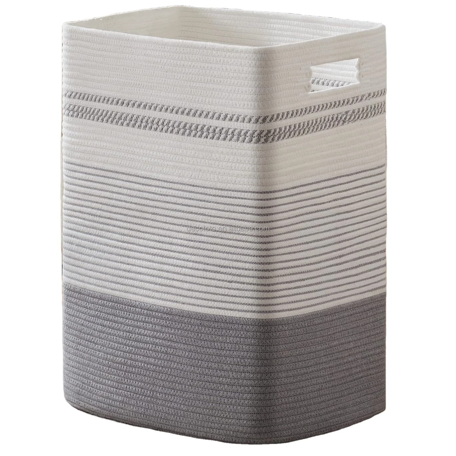 Large Grey Decorative Woven Storage Basket Clothes Blankets Cotton Rope Basket Tall Laundry Basket with Handles