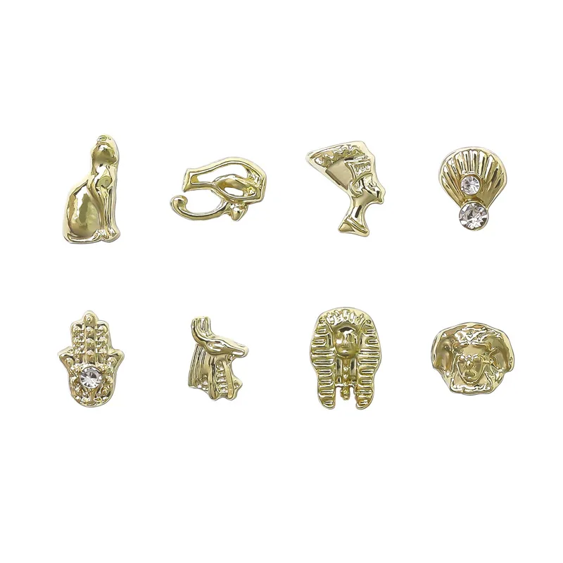 Cheap Wholesale Gold Metal  Egyptian Style Nail Jewelry Decorations Pharaoh Cleopatra Personalized Design Nail Manicure Ornament