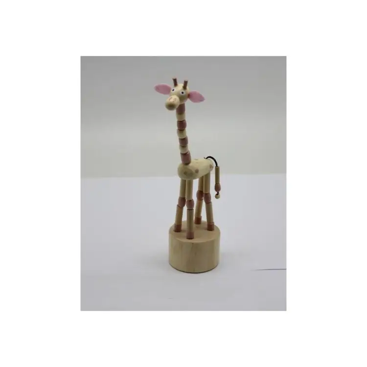 
Wholesale Pink Giraffe Animal Shape Kids Pop-Up Wooden Push Puppets Button Toys 