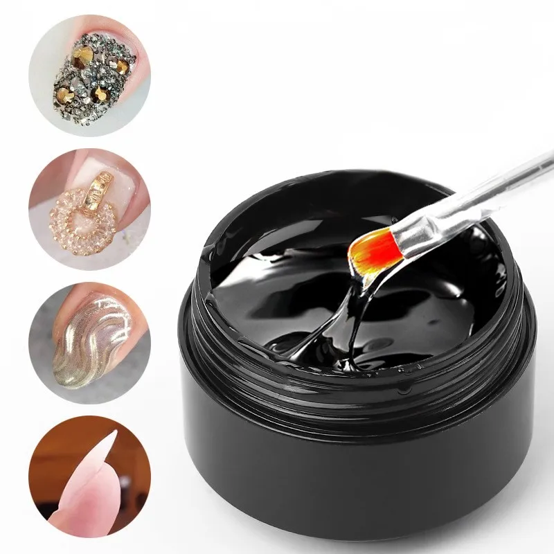4 in 1 Clear Gel Nail Glue Bulk 15ml Soak off Rhinestone Adhesive Builder for Nail Polish Rhinestone Diamond Decoration