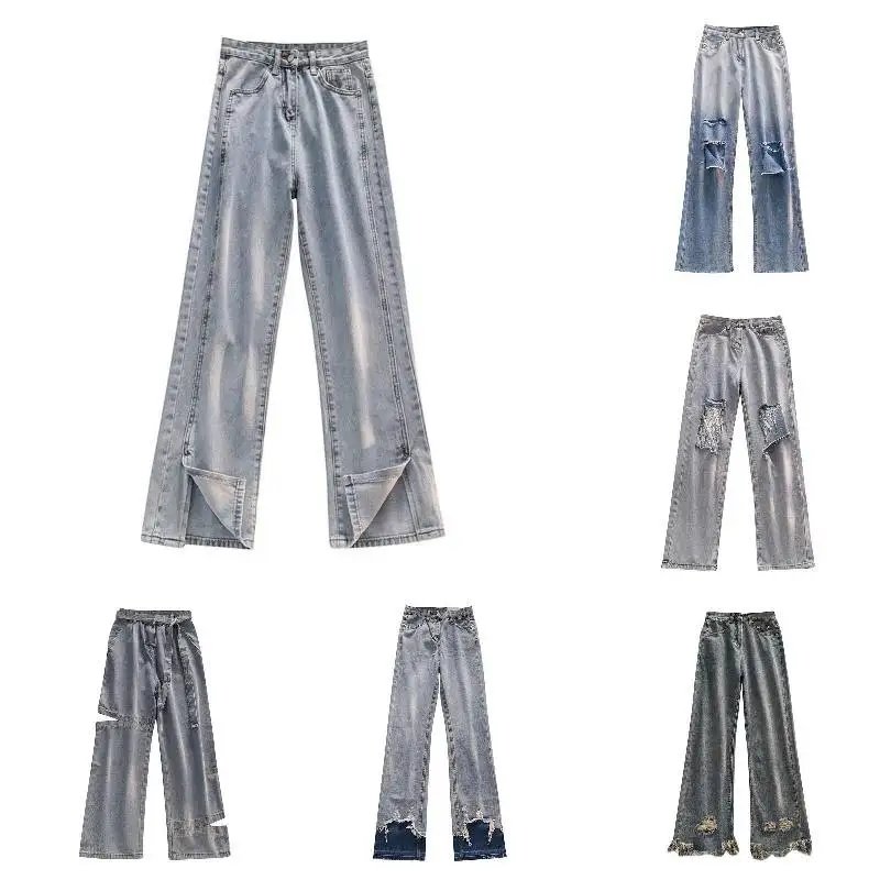 2023 new factory multi button high waist slim stretch large size small foot high quality plus size womens jeans for women