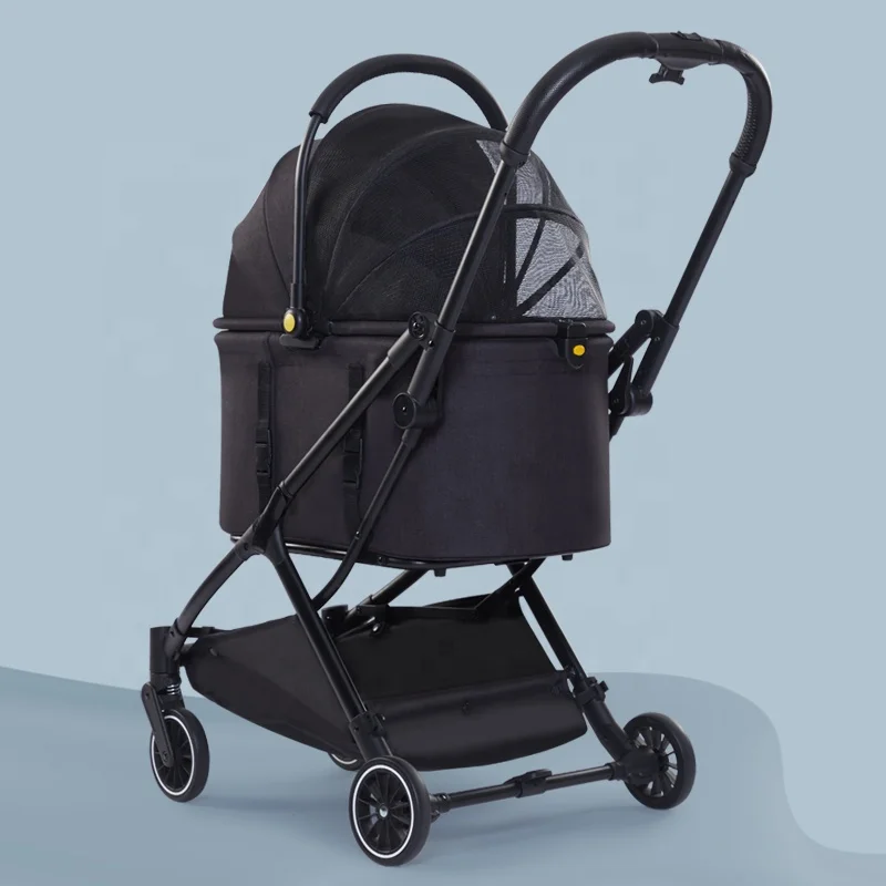 Factory Wholesale Pet Travel Wheel Stroller Dog Cat Transport Trolley Four Rounds Foldable With One Hand pet dog stroller