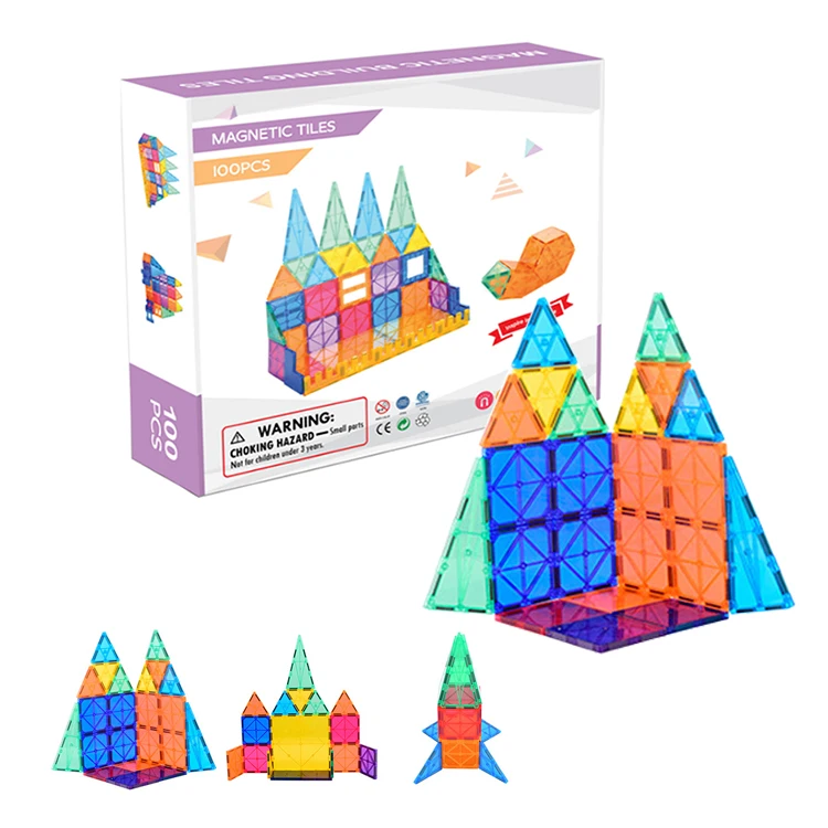 Balin 2024 Kids 3D Magic Plastic Educational Magnetic Tiles Paste 100 piece Magnet Building Blocks Toys Set