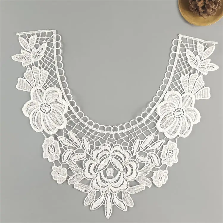 Fashion design guipure lace collar applique White Embroidery lace Dress collar Water Soluble Lace DC30