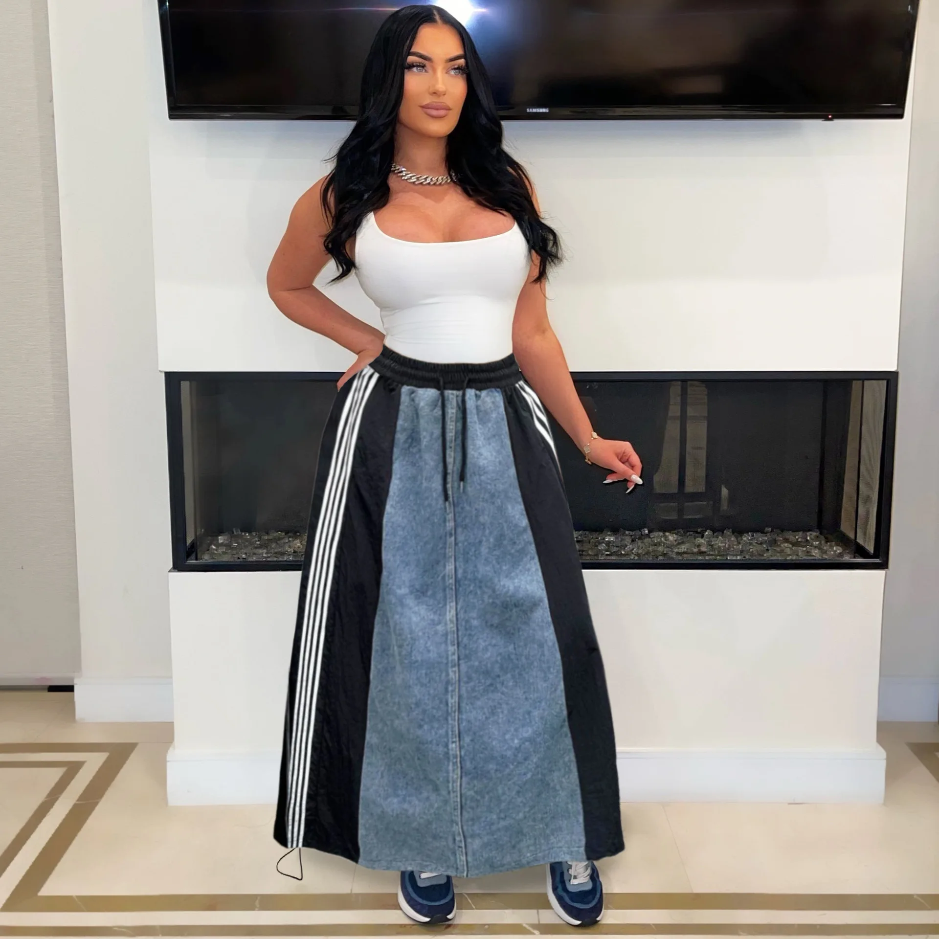 Hot Sale Women Clothing High Waist Jeans Skirt Fashion Casual A-Line Denim Long Skirts for Women