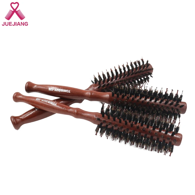 Hair Roller Brush Professional Barber Hairdressing Styling Tools For Curly Hair Wooden Handle Boar Bristles Round Hairbrush