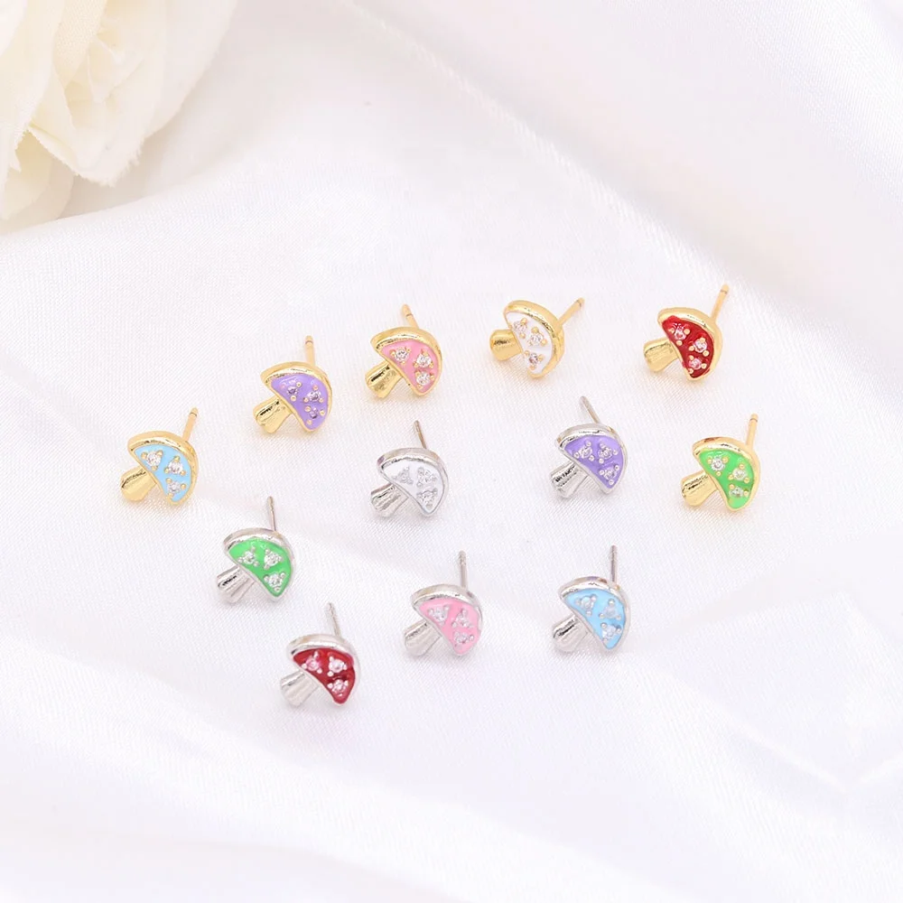 Cute girl joyeria fashion enamel colorful mushrooms hoop earrings for sale