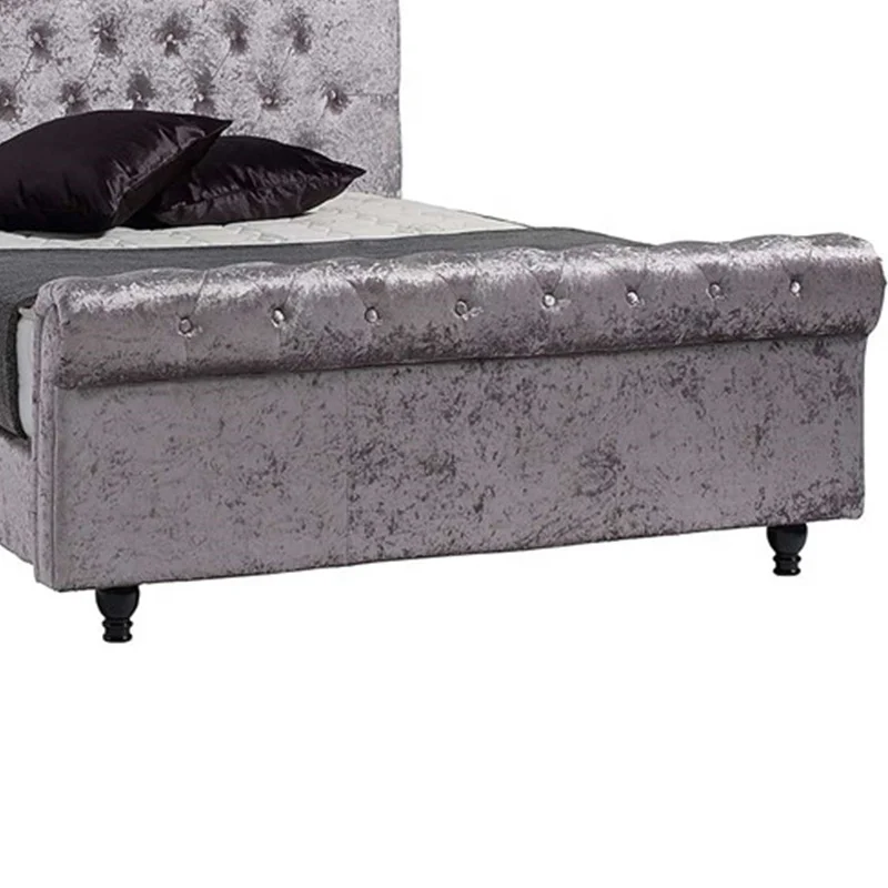Luxury king size double grey modern velvet button fabric upholstered bed