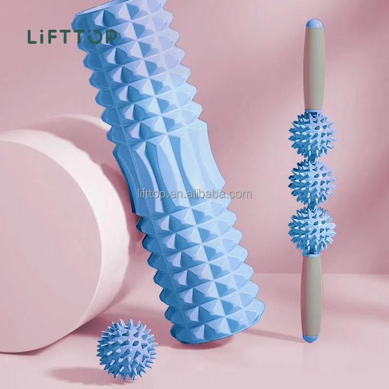 Lifttop Yoga Column Roller Fitness Purple Blue Muscle EVA Hollow Yoga Massage High Density Round Foam Roller Set With Stick Ball