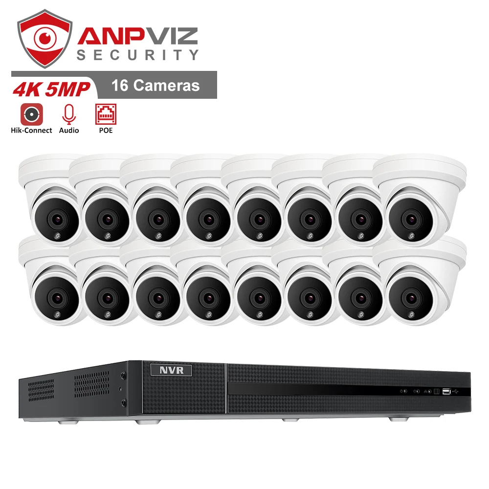 Anpviz 5MP 16CH POE IP камера системы 4 к NVR 16 шт. 2592x1944 2 8 мм объектив с фиксированным фокусным расстоянием купольная камеры ночного