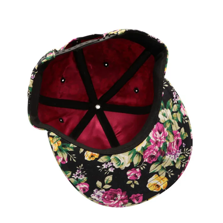 Mens Sublimation Printing Floral Baseball Hat Flat Brim satin lined Printing Floral Snap Back Cap Snapback With Woven Label